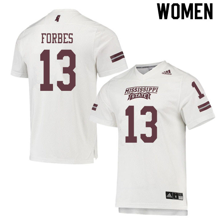 Women #13 Emmanuel Forbes Mississippi State Bulldogs College Football Jerseys Sale-White - Click Image to Close